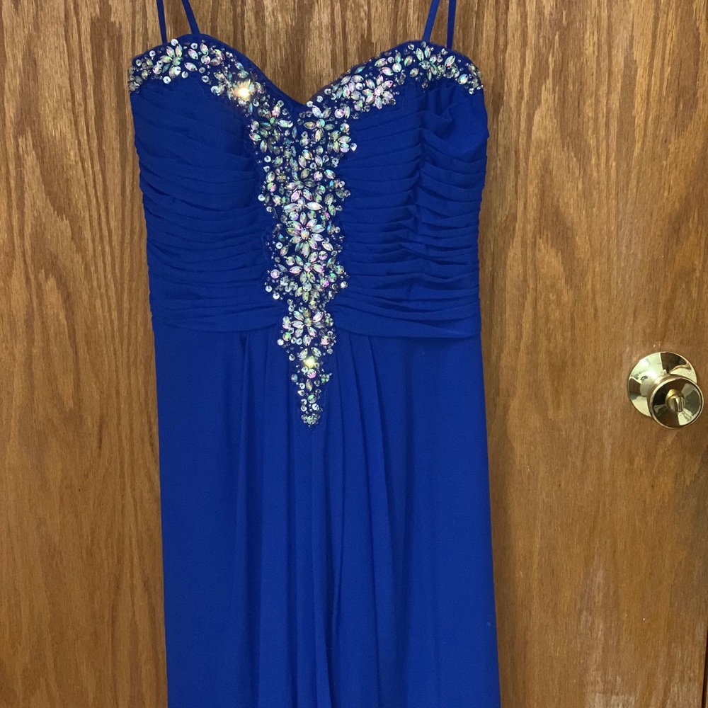 Royal blue strapless homecoming dress